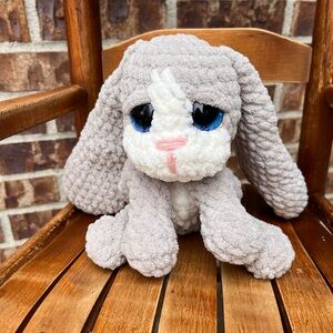 Handmade Crocheted Bunny Stuffed Animal in Light Gray and White
